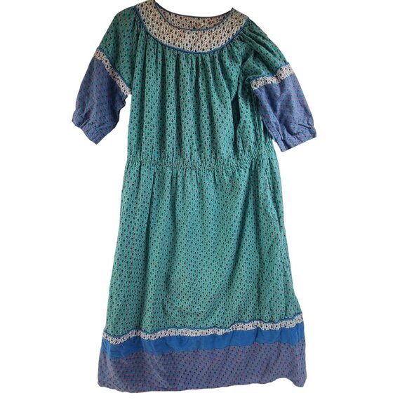 Indian Cotton Sundress by Indus Vintage 70s Patchwork Peasant Dress Size Medium - Picture 1 of 9